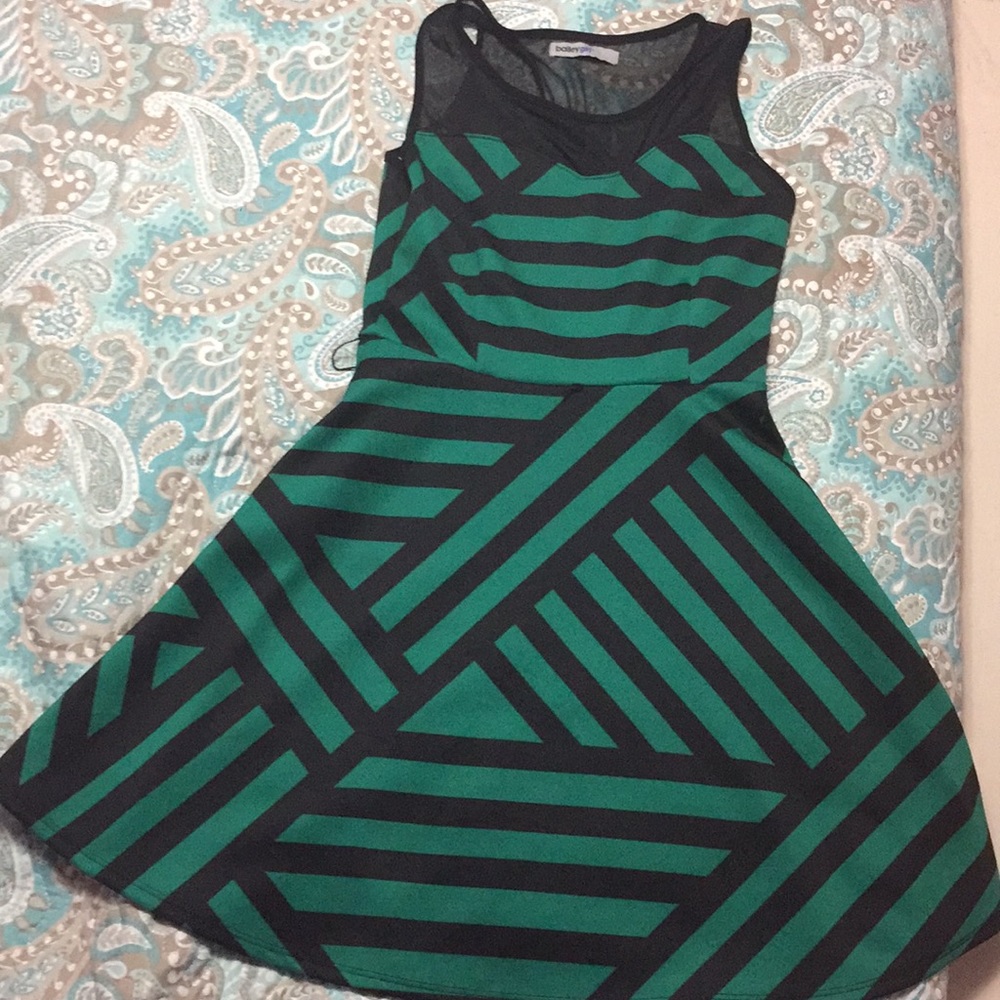 green and black striped dress